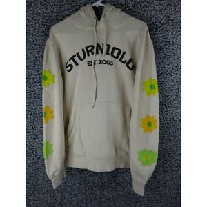 Sturniolo Triplets Hoodie Beige Long Sleeve Logo Floral Fleece Sweater Mens M